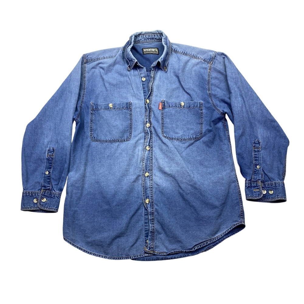 Ayborteh Performance Mens Denim Button Down Shirt Blue Long Sleeve Large L